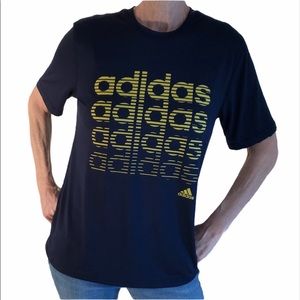 Adidas Spell Out Navy Gold Polyester Short Sleeve Summer Tee Shirt Top Youth XL